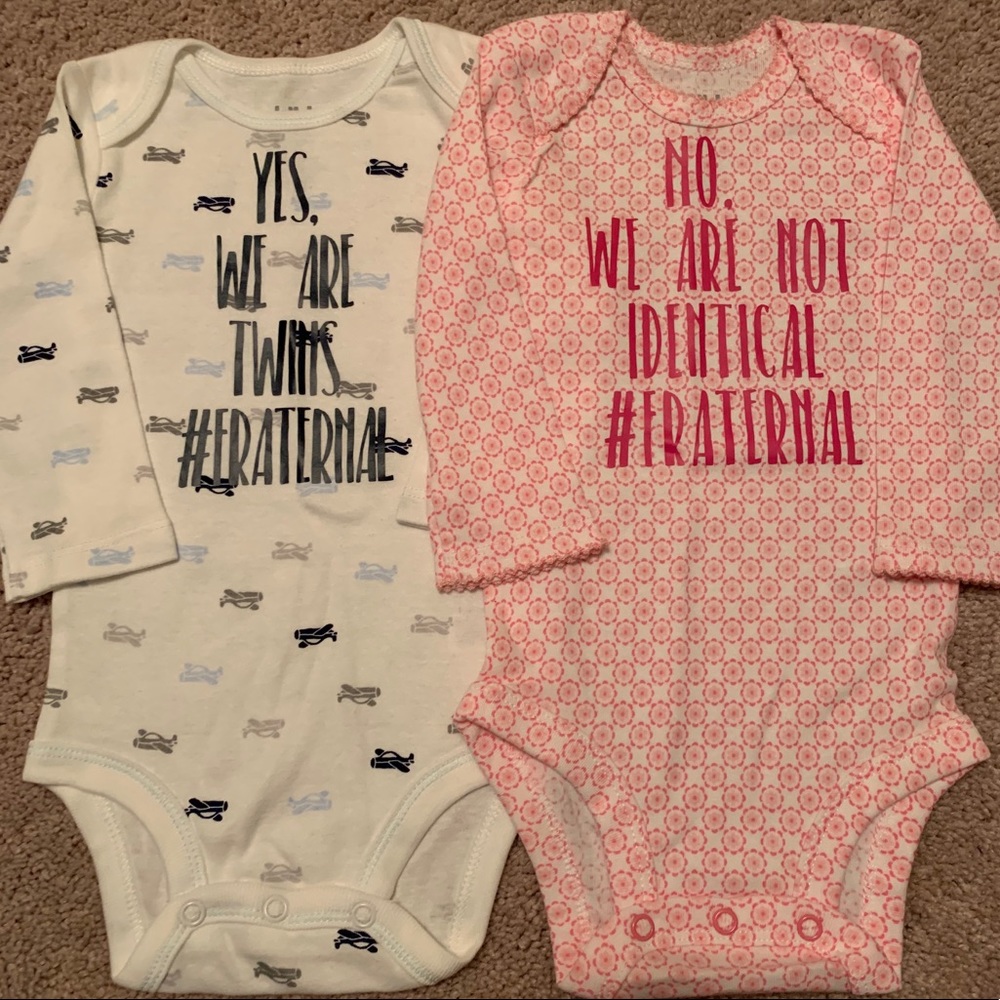 NWOT Child of Mine Twins onesies 3-6 months